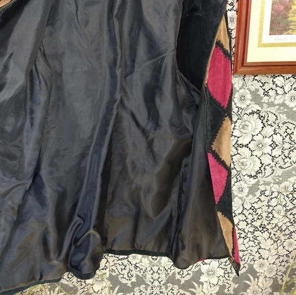 Louis Dell Olio red black tan suede jacket boho zip sweater sleeves fully lined - Picture 5 of 5